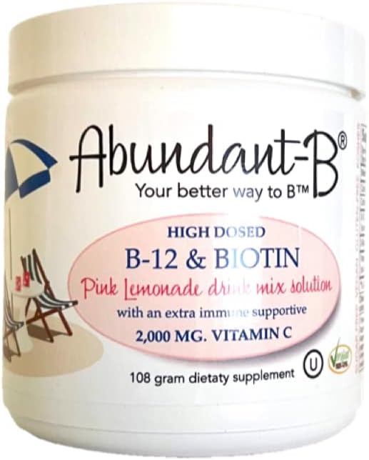 Sufficient-C Abundant-B High Dose Methyl B-12 and Biotin Pink Lemonade Drink Mix Solution - 5,000 mcg.'s of each - Flavor with function in each refreshing sip