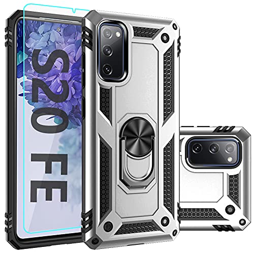 SKTGSLAMY for Samsung Galaxy S20 FE Case,S20 FE 5G Case,with Screen Protector,[Military Grade] 16ft. Drop Tested Cover with Magnetic Kickstand Car Mount Protective Case for Samsung S20 FE, Silver