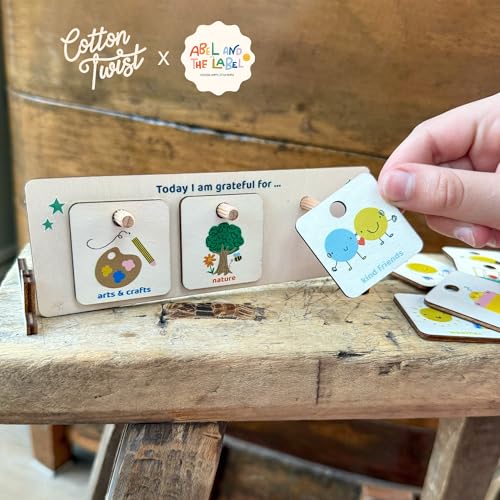 COTTON TWIST Gratitude Chart for Kids, Wooden Reflection and Thankfulness Board, Mindfulness Display with Tokens - Image 2