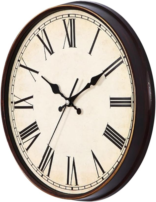 Reloj de pared de cuarzo vintage de 11 pulgadas con números romanos, movimiento silencioso, reloj decorativo para el hogar, sala de estar, café y