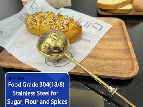 Image of JETKONG Large Flour Sifter, Baking Sifters with 18 /8 Stainless Steel Dusting Wand for Sugar, Flour and Spices, Set of 2 (Large, Gold)