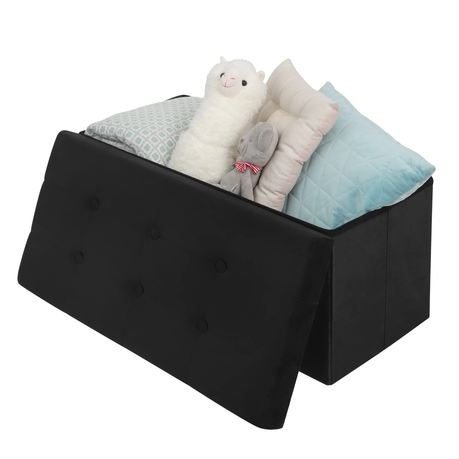 WOLTU Banc de Rangement en Velours, Tabouret Pouf Pliable, Capacité de Charge 300 kg, 80 L 76x37,5x38 cm Noir