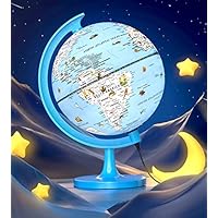 JOWHOL 8'' Illuminated Globe with Animals & Landmarks, Educational World Globe for Kids | Earth Political Map, 360° Spinning Children