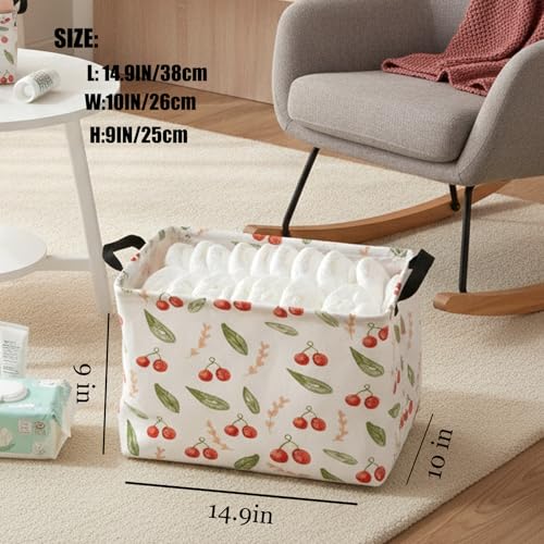 Image of Kid Cute Rectangle Storage Basket Baby Toy Clothes Storage Bin Nursery Playroom Bedroom Decor Basket (Painted Cherry)