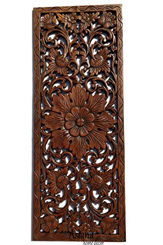 Asiana Home Decor Large Carved Wood Wall Panel. Floral Wood Carved Wall Decor. Size 35.5"x13.5"x0.5" (Brown)2