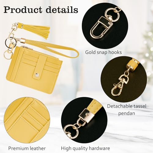 Image of KNGITRYI Small Wristlet Wallets for Women RFID Credit Card Holder Wallet Keychain Wristlet Wallet Credit Card Wallets for Women (Yellow)