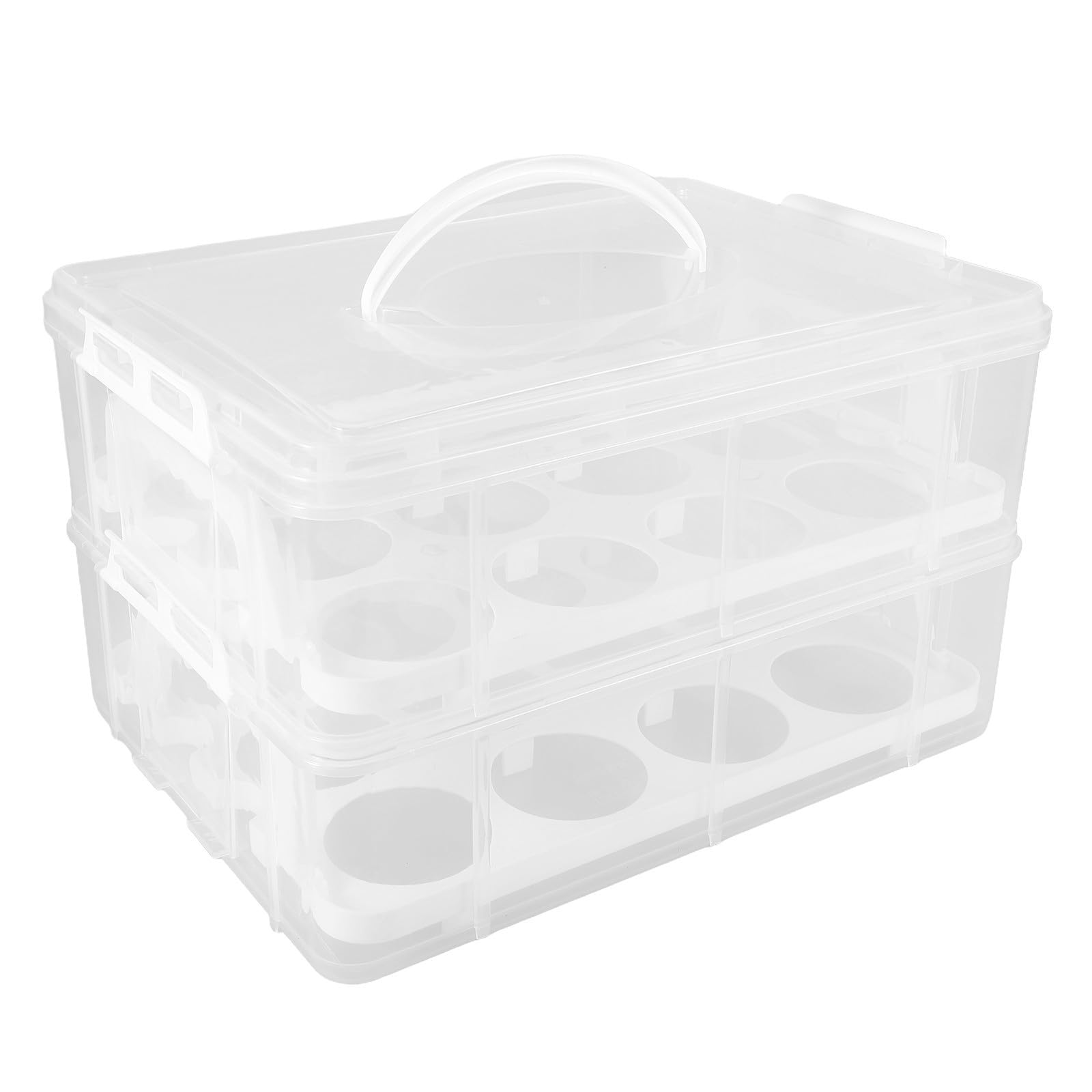 Caja de Transporte para Pasteles, Portador Portátil de Cupcakes, Blanco, Diseño Transparente, Estructura de 2 Capas, para Alimentos y Objetos Pequeños
