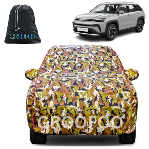 Image of GROOFOO Car Cover | Camouflage, Waterproof, Dustproof, UV Protection | Military Jungle Design | Custom Fit, Triple Stitched | All Weather Body Cover (Maruti Suzuki Victoris)