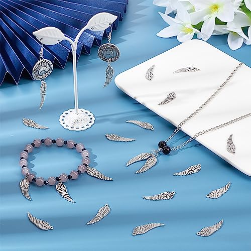 PH PandaHall 80pcs Tibetan Style Feather Angel Wing Pendants, Double-Sided Antique Silver Charms for Easter Bracelet - Image 2