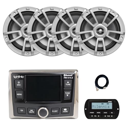 Infinity PRV-315.2 Marine Gauge Hole Mount USB Bluetooth AM/FM/WeatherBand Radio Receiver with Wired Remote, Extension Cable, 4x 8