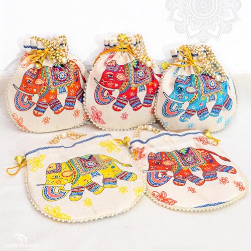 Image of Women Potli Bags | Zari Embroidered Silk With Drawstring | Traditional Return Gifts for Mehandi, Haldi, Baby Shower, Wedding, Sangeet, Seemantham