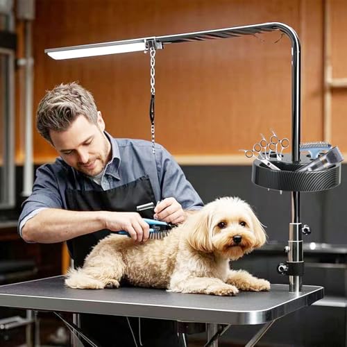 Image of Pet Grooming Organizer for Scissors Brushes and Tools Holder - Portable Rotatable Dog Grooming Table and Arm Stand Tools(Carbon Fiber Cat Head)
