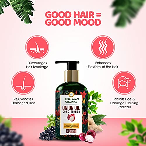Image of Himalayan Organics Onion Oil Conditioner With Vitamin E | Extract Of Bhringraj & Moroccan Argan Oil | Improve Hair Health | Hairloss Control & Accelerate Hair Growth - 300ml