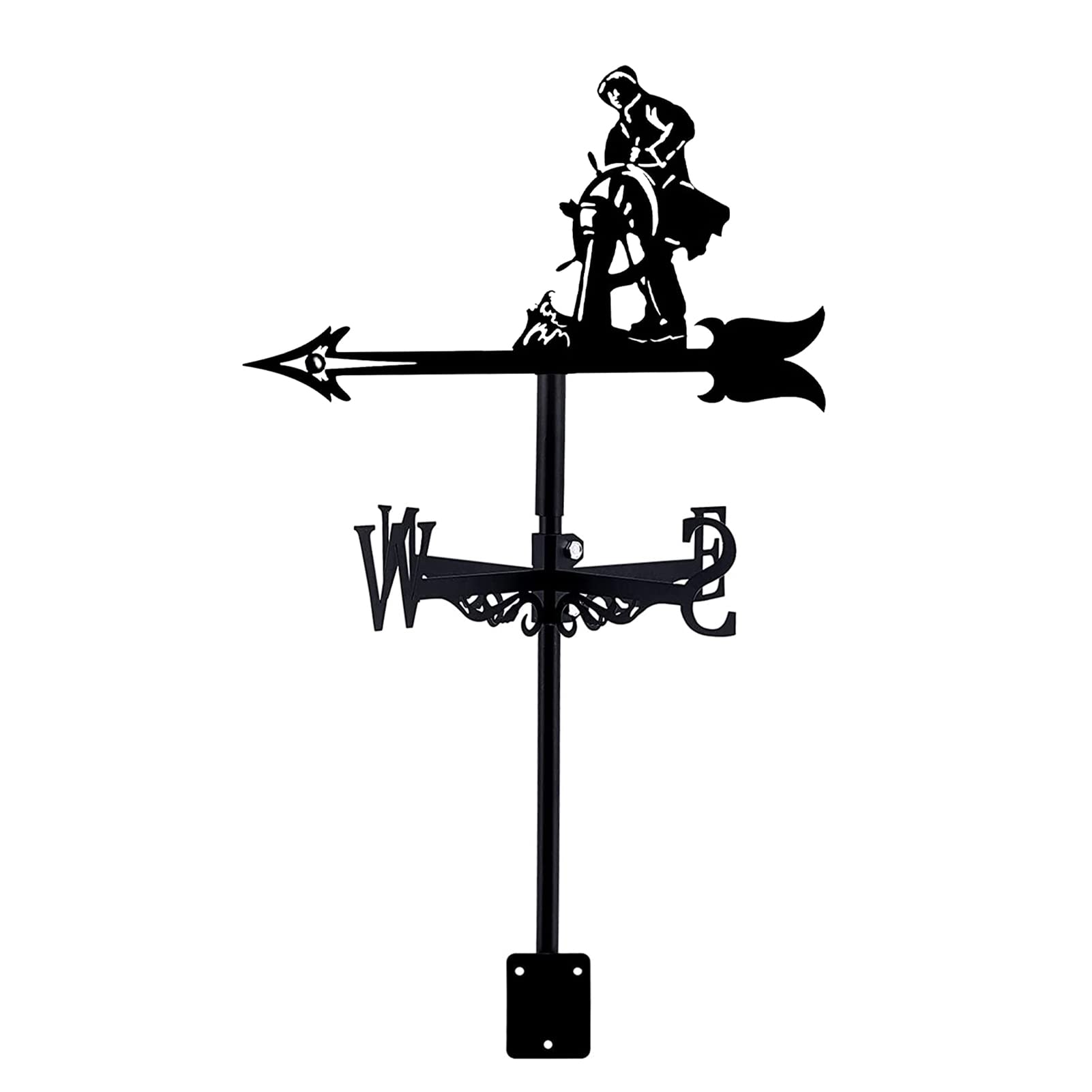 PrimaevalColossus Girouette de jardin en acier inoxydable avec indicateur de direction du vent Noir Abri de jardin Toit de grange Décoration