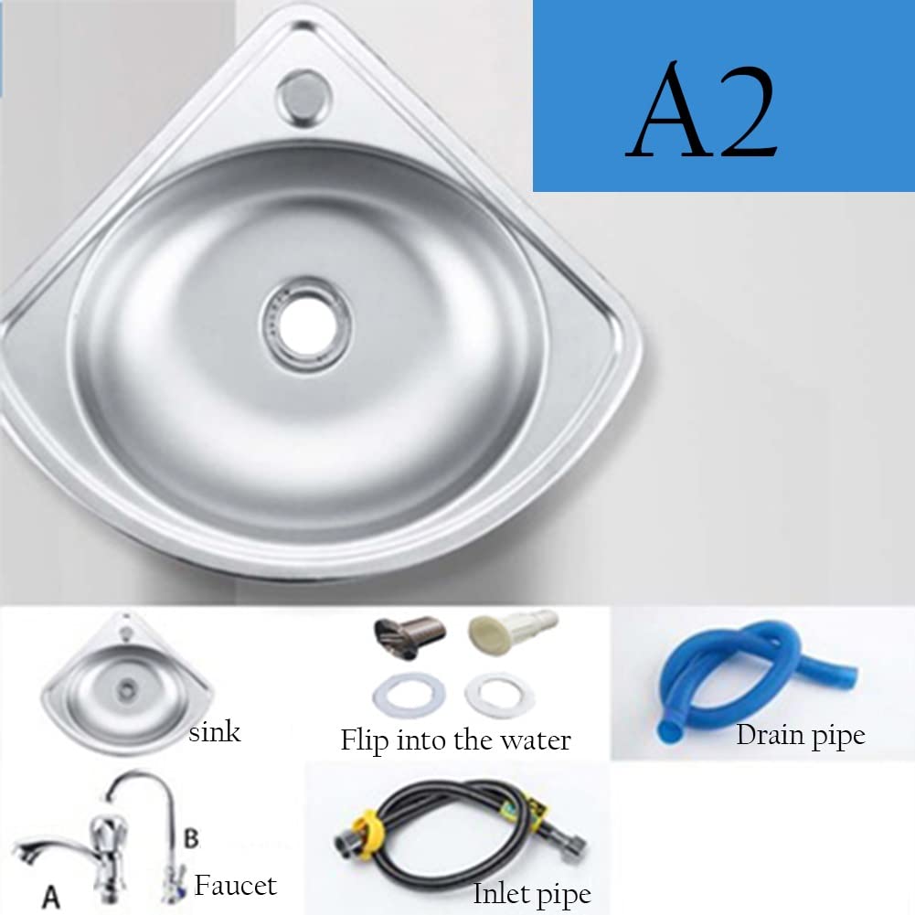 Fregadero de esquina de acero inoxidable para montaje en pared, compacto, mini lavabo de cocina de montaje superior para caravanas y laboratorios (tamaño plateado: kit #A2)