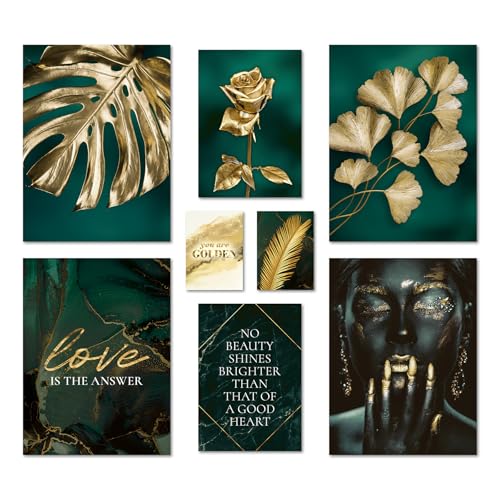 ARTFAVES® Poster Set - GOLDEN LEAVES - mehrteilige Wanddeko Wohnzimmer & Schlafzimmer - 8 moderne Wandbilder gold, türkis, Pflanzen, Blätter, Monstera - ohne Bilderrahmen ARTFAVES® Poster Set - GOLDEN LEAVES - mehrteilige Wanddeko Wohnzimmer & Schlafzimmer - 8 moderne Wandbilder gold, türkis, Pflanzen, Blätter, Monstera - ohne Bilderrahmen
