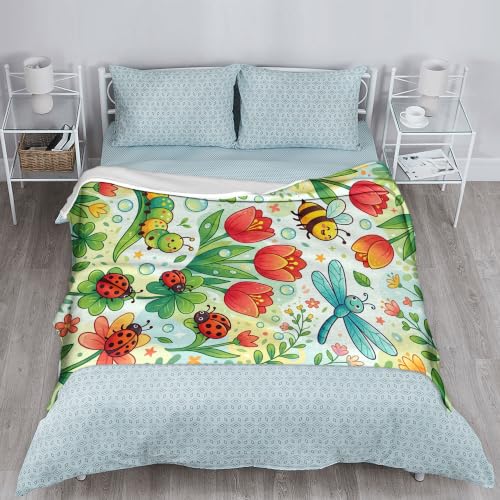 Plaid abeille, libellule et chenille, couverture confortable pour canapé