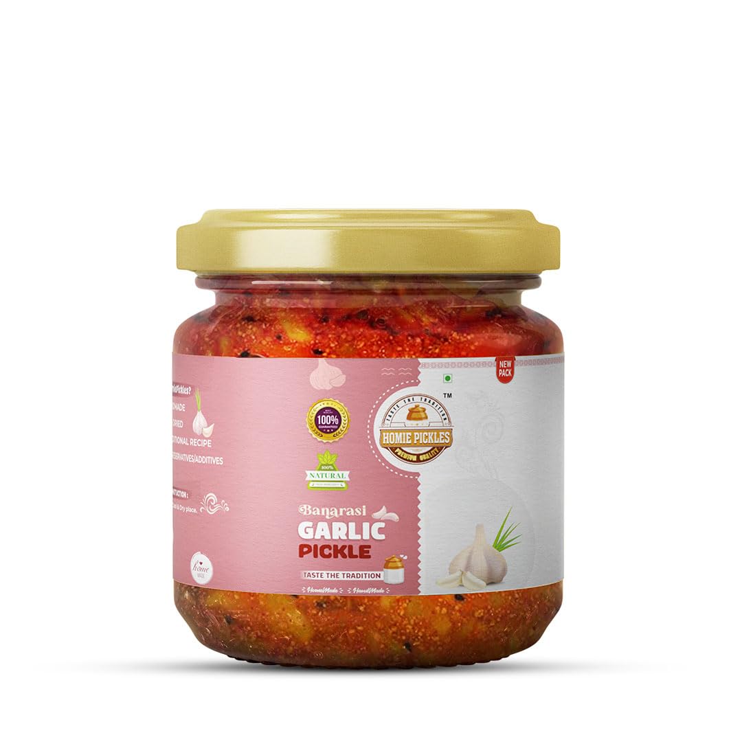 HomiePickles Garlic Pickle 250gm Tangy and Delicious Homemade Lahsun Ka Achar in Fresh (Pack of 1) (250gm)