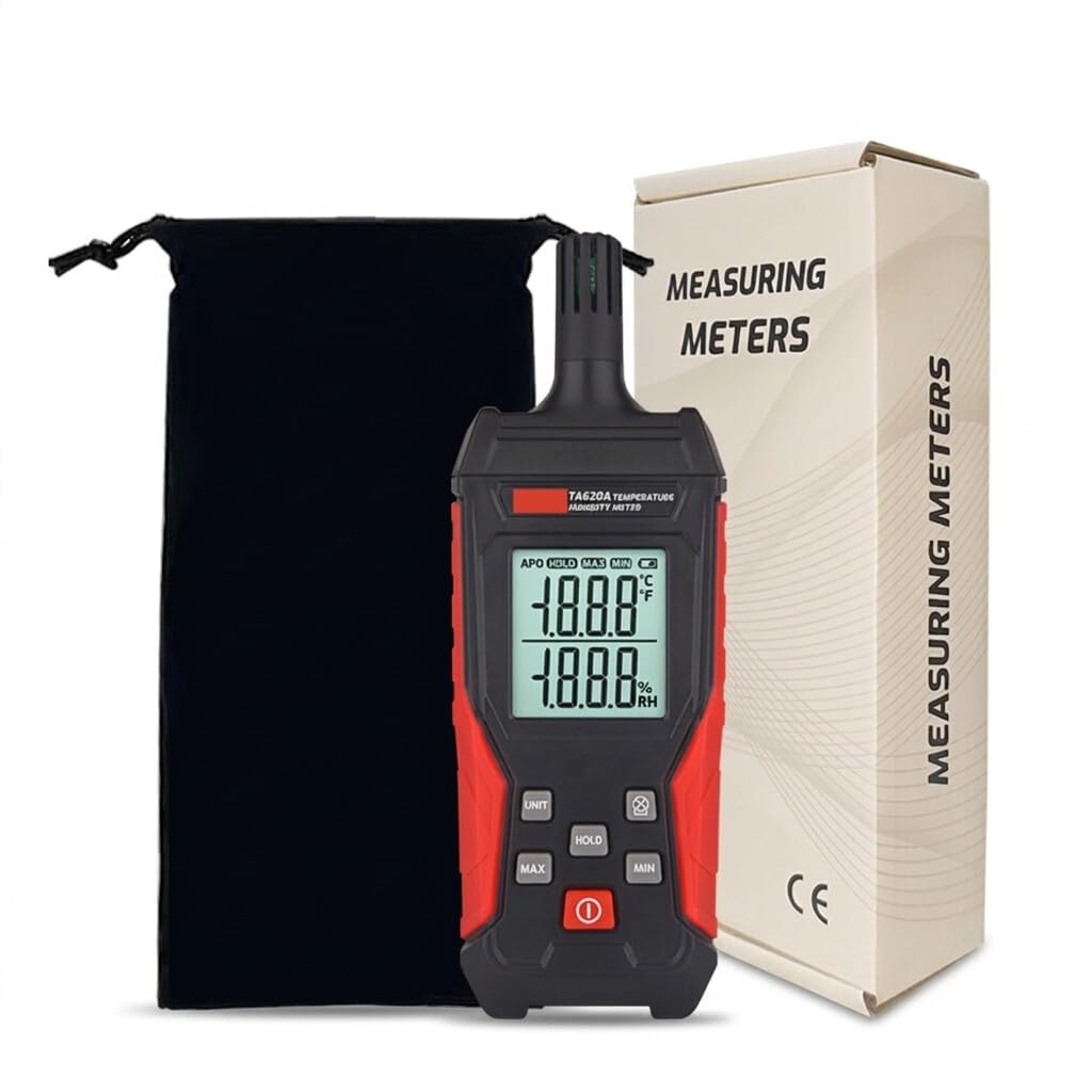 Medidor de temperatura y humedad – Termómetro higrómetro de mano con bolsa de almacenamiento, punto de rocío, bombilla húmeda de alta precisión para interiores y exteriores, mínimo, retención de datos
