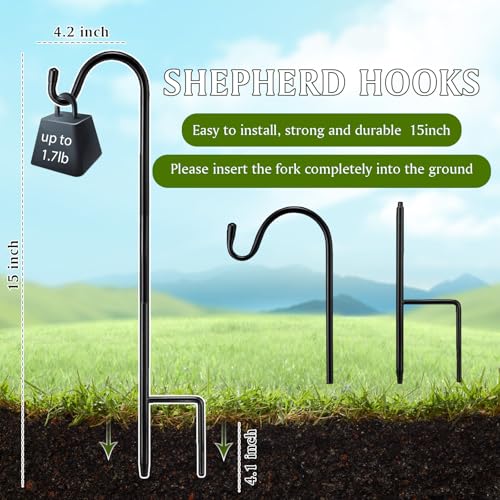 Image of 1 Pcs 15 Inch Shepherds Hook for Outdoor Adjustable Bird Feeder Pole