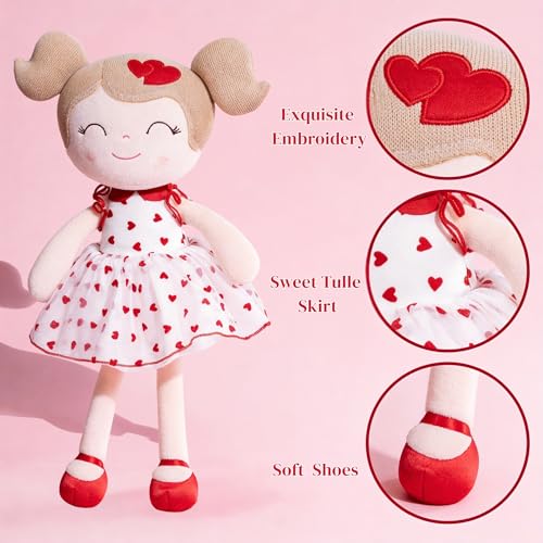 Gloveleya Baby Doll Valentines Day Gifts I Love You Gifts Soft Toy Plush Dolls Red Flocking Heart Girl - image 5