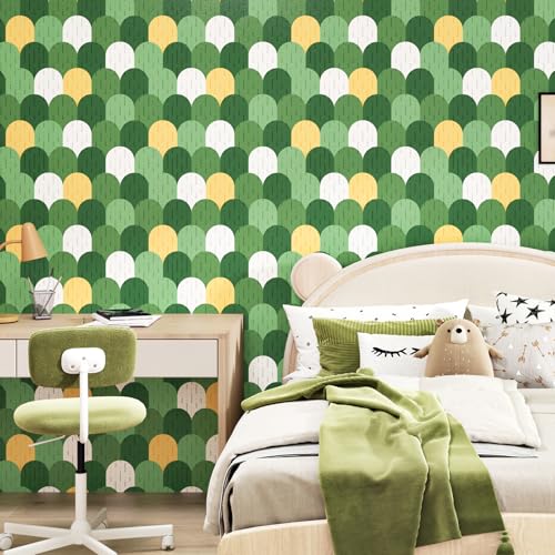Papier peint moderne vert à décoller et à coller bohémien géométrique - 8
