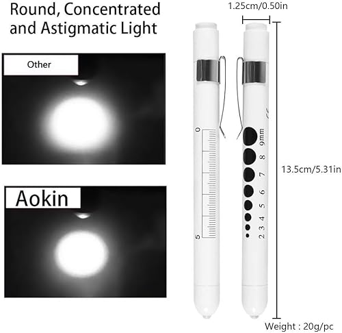 Vista 44 de Aokin Luz médica para enfermera, médico, linterna médica reutilizable LED con medidor de pupila y regla, luz blanca, morado