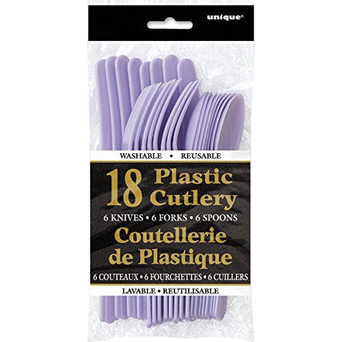 Image of Lavender Plastic Silverware Set for 6 Guests (18pcs)