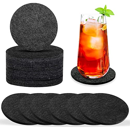 Sottobicchieri in Feltro, Sottobicchieri Rotondo 16 Pezzi Sottobicchieri Antiscivolo Decorazioni, per Teiere, Bottiglie,Bar, Bevande, Tazze, Cocktail e Vetro (Grigio Scuro)