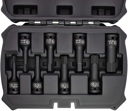 MichaelPro MP005028 Juego de 8 llaves hexagonales de 1/2 pulgada, 1/4 a 3/4 pulgadas, enchufe SAE de impacto, CR-Mo | Estuche de almacenamiento