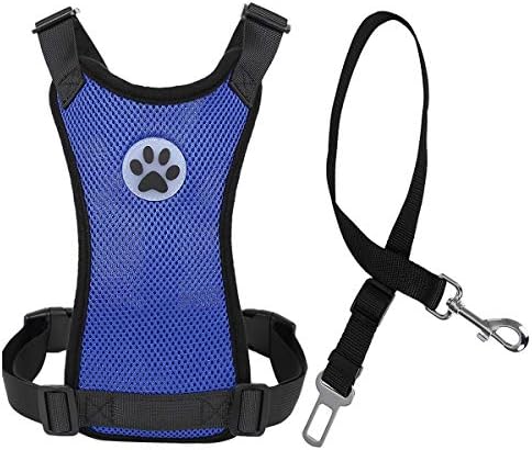 Kosttapaws Dog Car Vest Harness Seatbelt Set, Dog Car Adjustable Pet Harness with Safety Seat Belt, Double Breathable Mesh fabric Harness with Vehicle Connector Strap For Small Medium Large Dogs