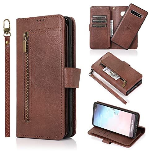 Housse cuir Galaxy S10 Plus détachable protection intégrale haut de gamme marron