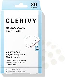 Hydrocolloid Pimple Patches, Salicylic Acid & Phytosphingosine (30 Count) | With Niacinamide, Translucent spot stickers for active zits & blemishes, 10mm & 12mm. Vegan Korean skincare.