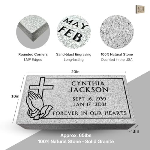 Image of Headstone for Graves - 20 x 10 x 3 - Flat Grave Marker for Cemetery - Gray Granite Monument Grade, Made in The USA - Includes Engraving - Multiple Design Options