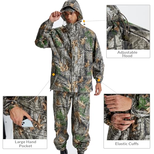 LOOGU Camo Rain Suit, Rain Gear for Men Waterproof, Lightweight Rain Coat, Breathable Mens Rain Jackets Hood