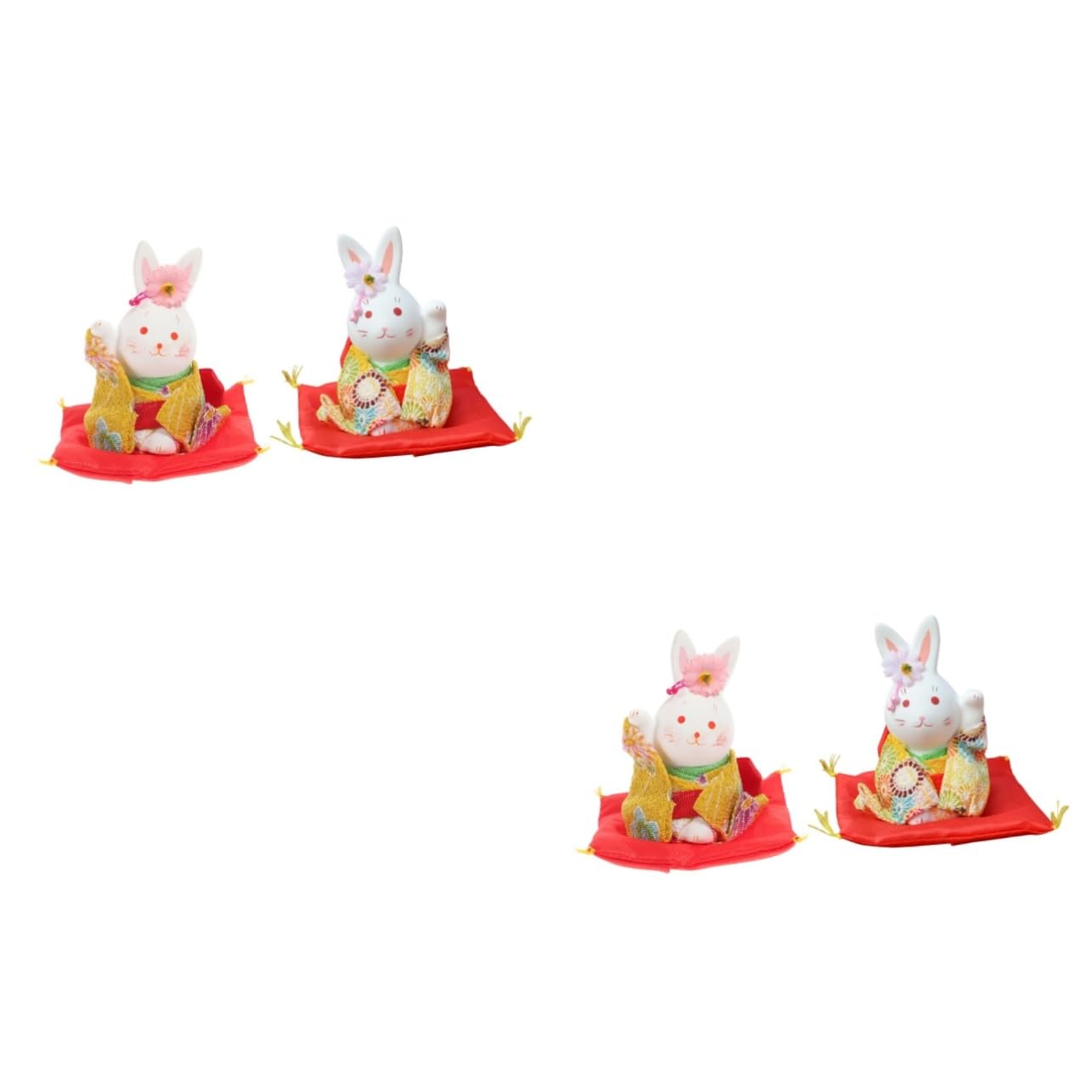 IMIKEYA 4 Pièces Lapin Chanceux Décor Statue De Lapin du Statuette Feng Shui Statue De L'année du Accessoire De Voiture Figurine Kimono De Pâques Plâtre