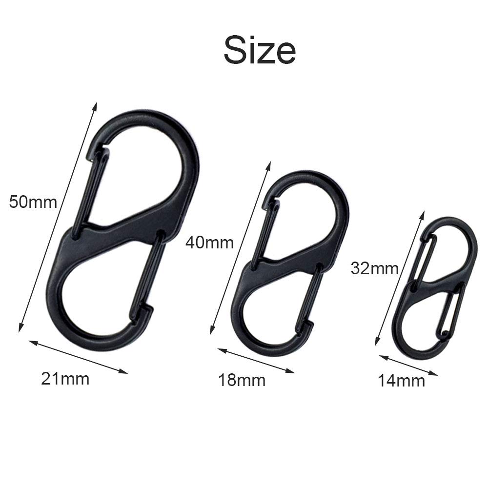 30 Moschettoni A S - 3/4/5cm, Nero, Lega Zinco, Per Outdoor E Casa - Foto 7