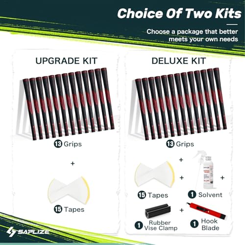 Image of SAPLIZE Golf Grips Set of 13 with Solvent Kit, Oversize, Rubber Golf Club Grips, Red CC01S Series