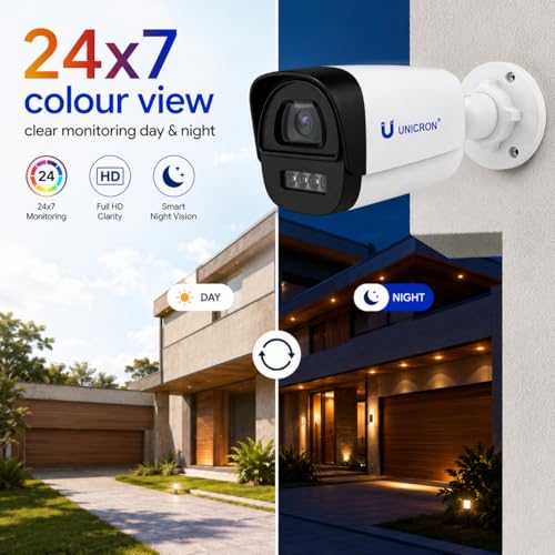 Image of UNICRON 3MP CCTV Camera for Home Outdoor & Indoor Security, Bullet Camera Full Duplex Two Way Audio, Color Night Vision, Mobile Connectivity Micro SD Storage