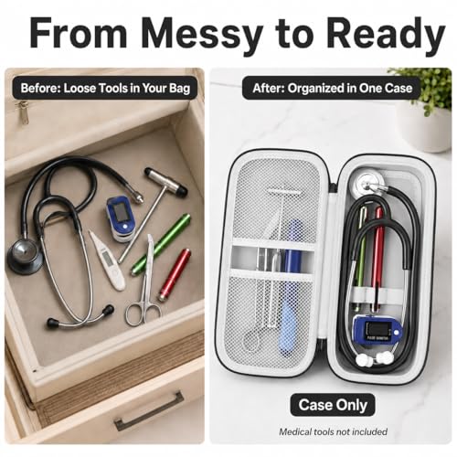 Image of ALKOO Stethoscope Case for 3M Littmann Classic III /Cardiology IV, BlackGrey | for MDF Acoustica Stethoscopes, for Nurses, Doctors, Nursing School Essentials, Students, Clinic, EMS, Travel, Hard Bag Only