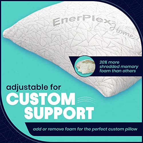 Image of EnerPlex Queen Size Memory Foam Pillows - Pack of 1 - Adjustable Fill for Sleeping w /Extra Stuffing - Machine Washable Firm Cushioning