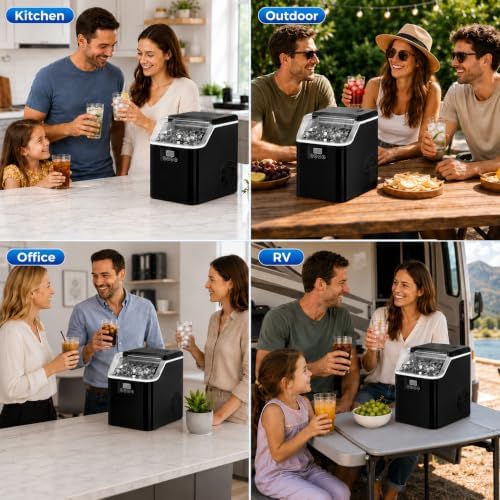 Anypro Countertop Ice Maker Machine, 45 Lbs/Day Ice Cube Maker, 24 Cubes Ready in 6-13 Mins, 2 Ways to Add Water, Auto Cleaning Portable Ice Machine with Ice Scoop & Basket for Home Kitchen Office Bar — view 7