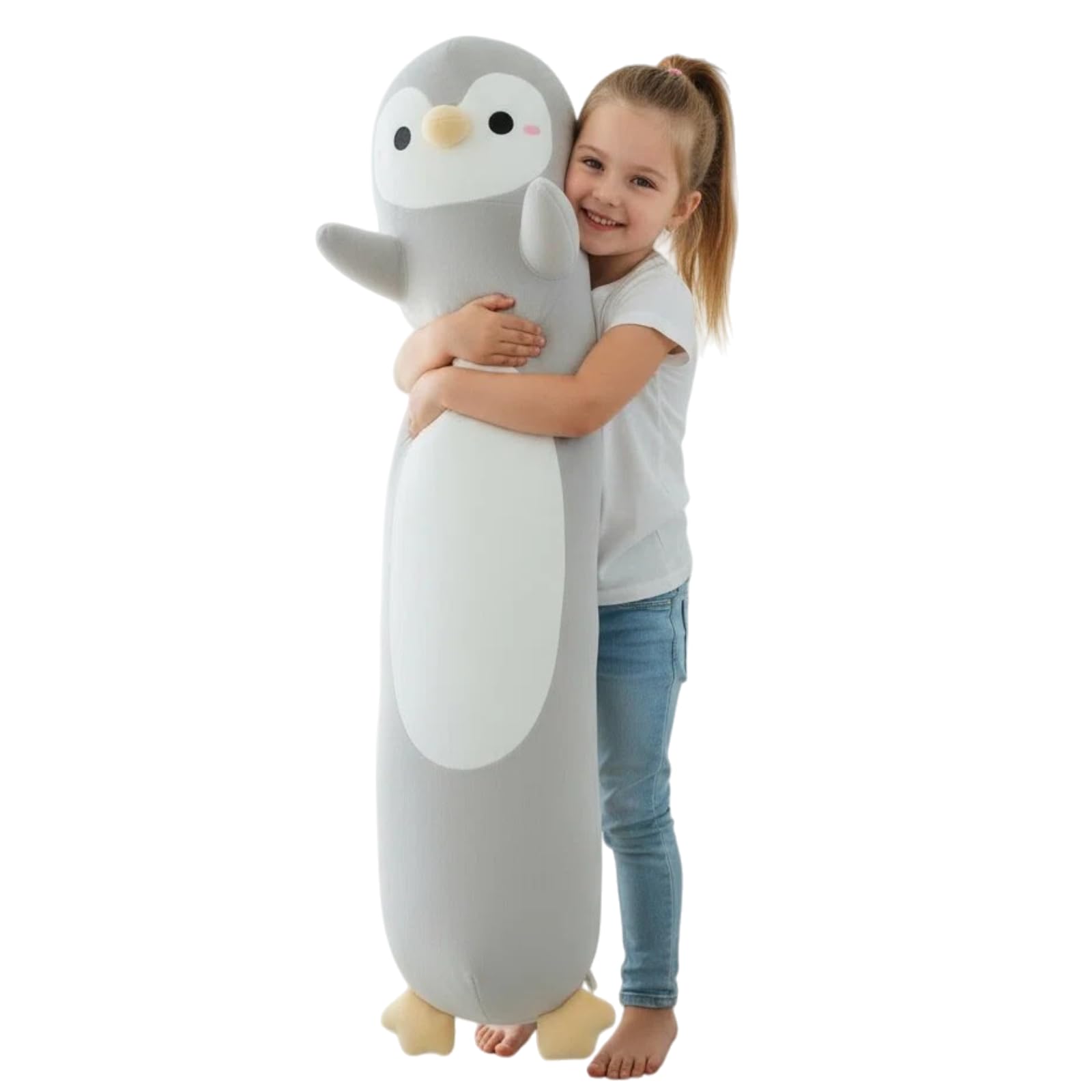 Aiuidun Penguin Plush Pillow - 43.3 Inch Long Stuffed Animal, Ultra Soft Cuddle Pillow for Kids & Adults, Huggable Penguin Toy Gift for Birthday, Christmas, Valentine's Day (Gray)