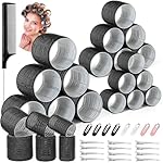 39PCS Self Grip Hair Rollers Curlers 3 Sizes Black Hair Roller 2.5in, 1.9in, 1.4in, Jumbo Curlers Roller with 12PCS Duckbill Clips Hair Rollers for Long Medium Short Thick Fine Volume Bangs