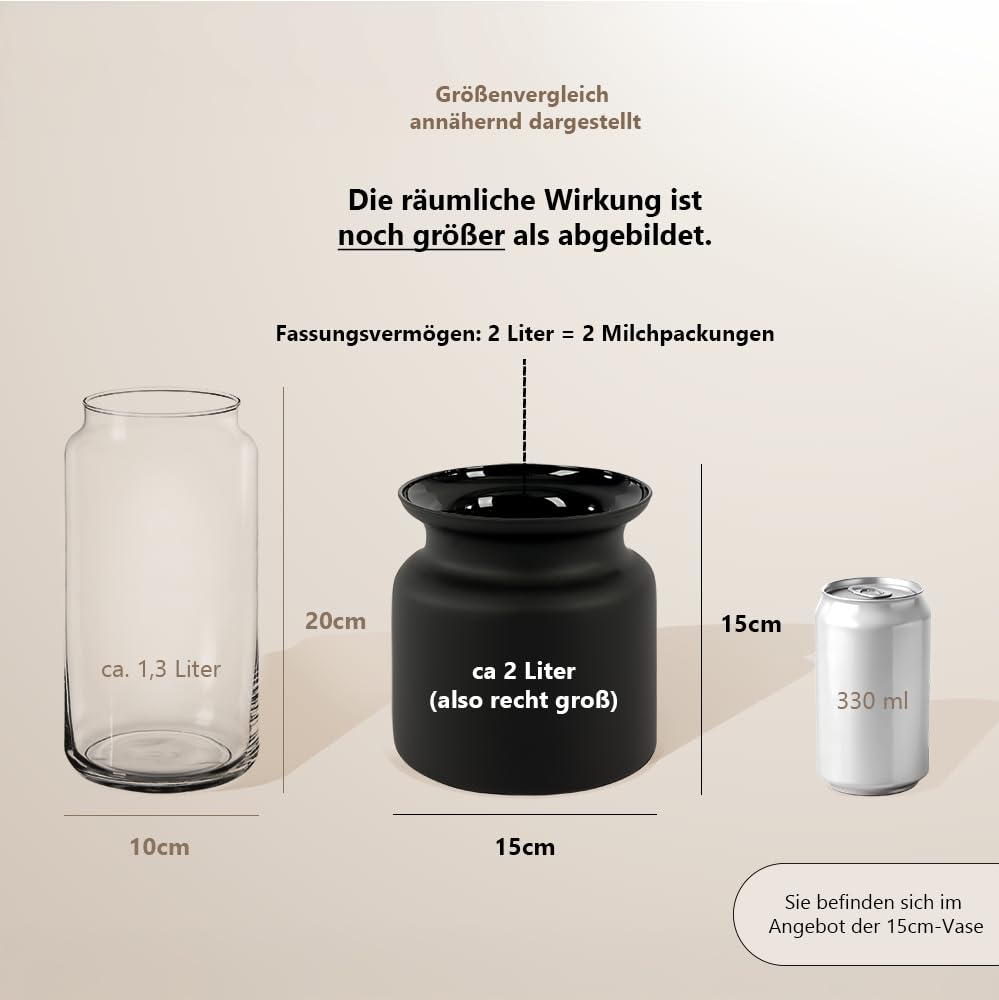 12er-Set schwarz-Matte Tischvasen im XL-Format - Vasen aus Glas | Elegante Blumenvase für Tischdeko in Hotel, Büro und Gastronomie - modern & stilvoll für Restaurant und Event