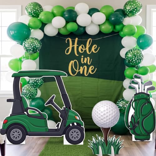 Image of 3 Pcs Golf Birthday Decor Cart Ball Bag Cardboard Cutouts | Sturdy Bases, Retirement Shower Photo Props, Golf Bag Ball Cutouts, Sports Party Background, Themed Standees for Celebrations