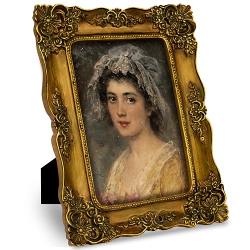 Image of 4x6 Vintage Picture Frame Gold Victorian Picture Frames Ornate | Wall or Tabletop Display, Real Glass