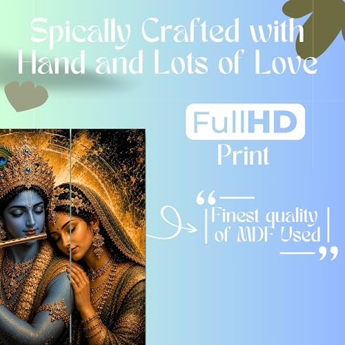Image of Nozvera Radha Krishna 5 Panel Wall Painting | UV Printed Sparkle Laminated Canvas Art | 48x24 Inch Large Framed Poster for Living Room, Bedroom, Pooja Room | Waterproof Antifade Home Decor
