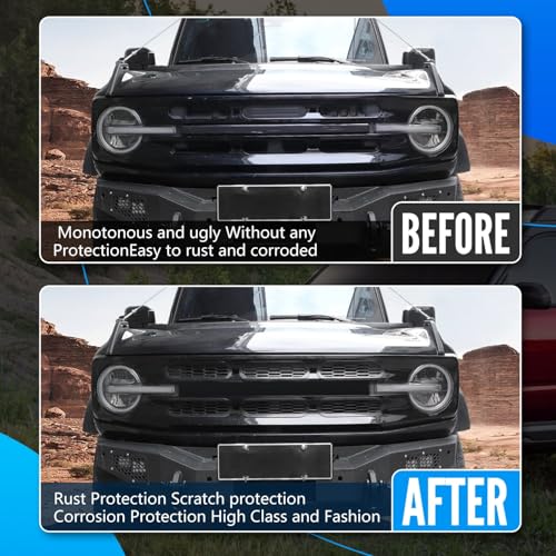 Image of Front Grill Mesh Grille Inserts Cover Frame, Front Bumper Inserts Grill Guard Clip-on Decoration Accessories for Ford Bronco Offroad 2 /4 Door 2021 2022 2023 2024 2025 (Black)