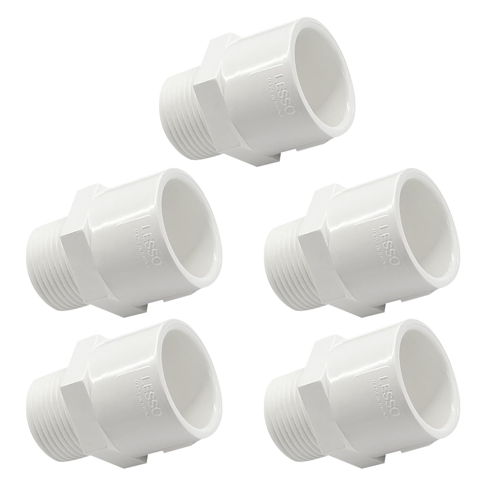 Photo 1 of LESSO 5PCS PVC Pipe Fittings, 1 Inch PVC Male Adapter (MIPT × SOC)
